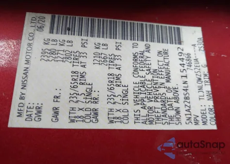 2020 Nissan Murano Sv Intelligent Awd из США, поврежденный, VIN 5N1AZ2BS4LN154492